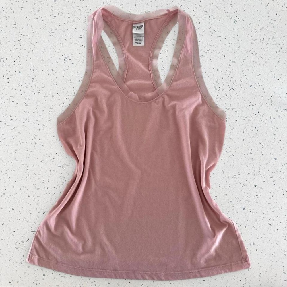 Victoria Sport Womens Racerback Tank Top Rose Pink Mesh Trim‎ XS